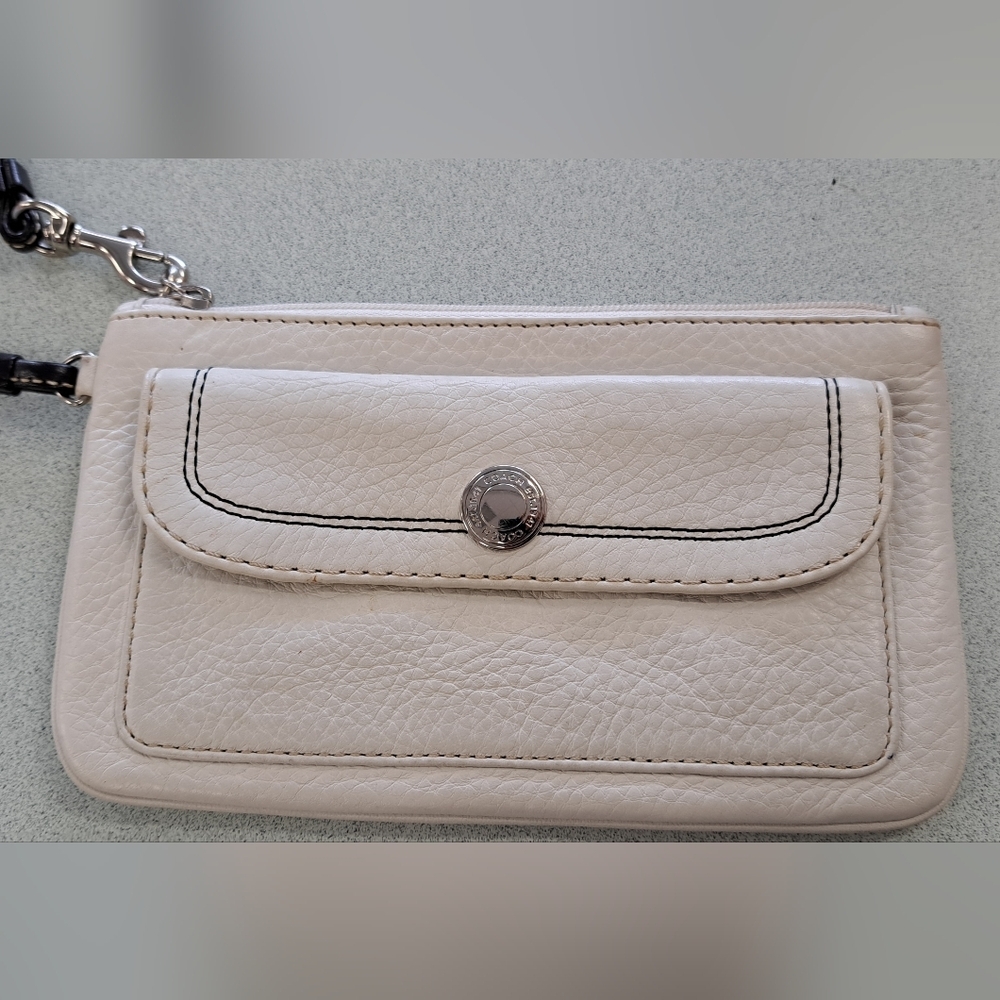 Coach Ivory Leather Wristlet Clutch with Front Pocket